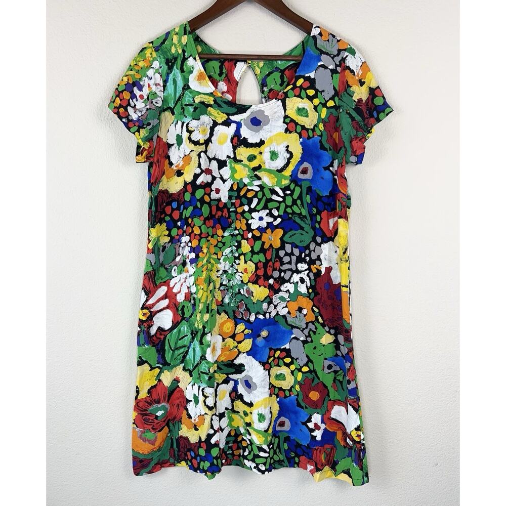 Jams World Floral Dress Women Size M Multicolor Vintage Art Print Keyhole Back